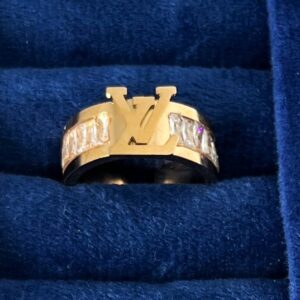 TB rose gold plated LV crystal studded Anti Tarnish ADJUSTABLE Ring
