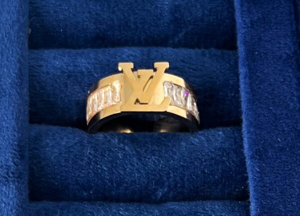 TB rose gold plated LV crystal studded Anti Tarnish ADJUSTABLE Ring