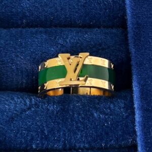 TB green rose gold plated LV crystal studded Anti Tarnish ADJUSTABLE ring