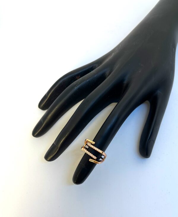 TB Rose gold double line setting diamonds Anti Tarnish Adjustable ring - Image 2