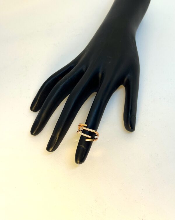 TB Rose gold double line setting diamonds Anti Tarnish Adjustable ring - Image 3