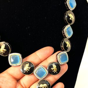 TB Designer Blue Monalisa stone setting with elegant earrings (sabya design copy)