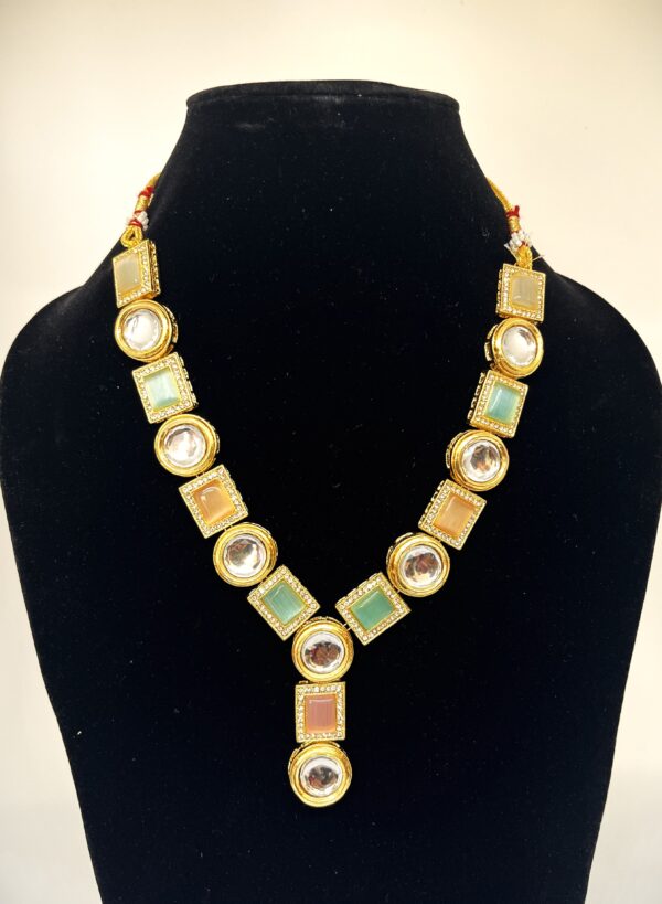TB Multi Color Monalisa stone with Kundan meenakari statement set - Image 2