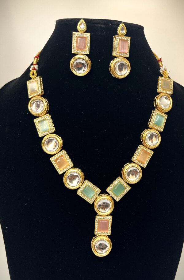 TB Multi Color Monalisa stone with Kundan meenakari statement set - Image 3