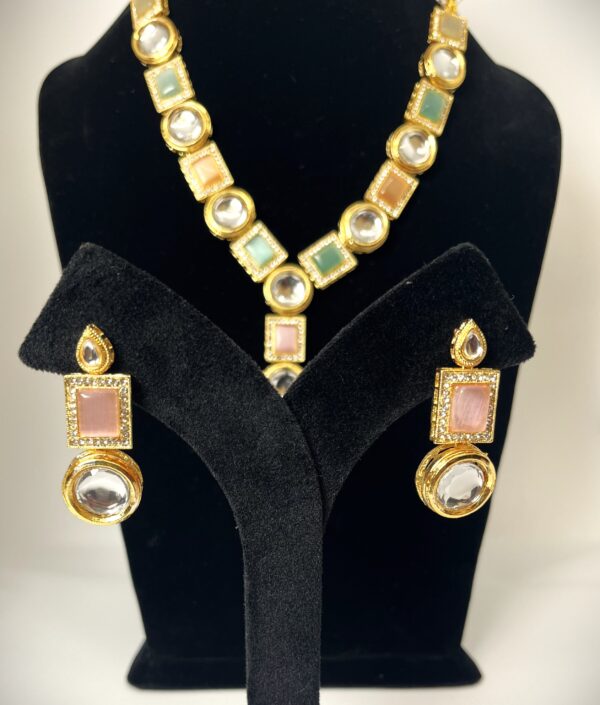 TB Multi Color Monalisa stone with Kundan meenakari statement set - Image 4
