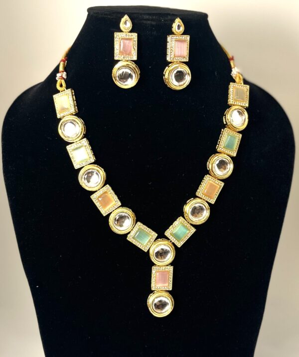 TB Multi Color Monalisa stone with Kundan meenakari statement set - Image 5