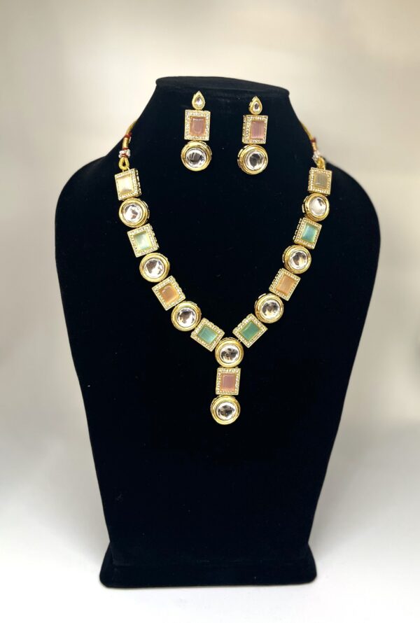 TB Multi Color Monalisa stone with Kundan meenakari statement set