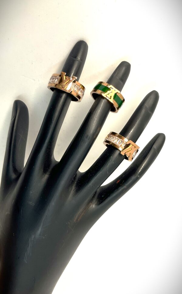 TB rose gold plated LV crystal studded Anti Tarnish ADJUSTABLE Ring - Image 2