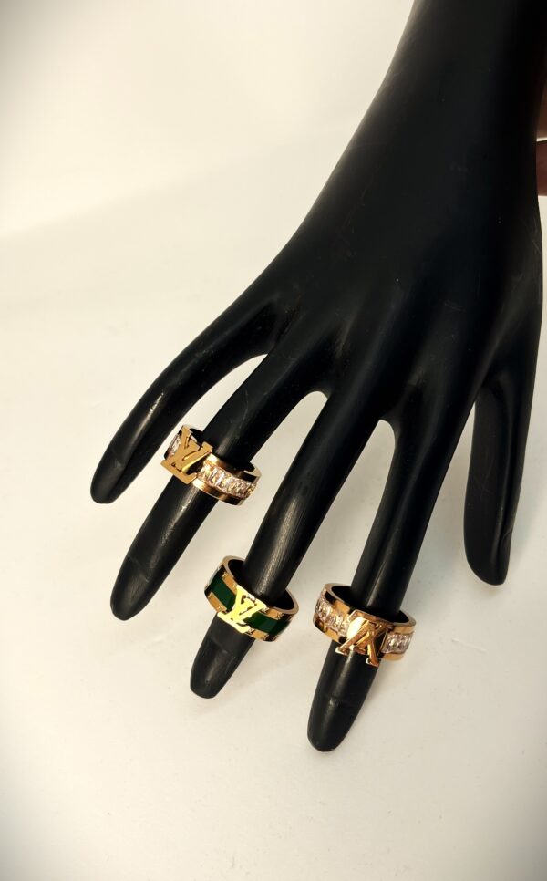 TB rose gold plated LV crystal studded Anti Tarnish ADJUSTABLE Ring - Image 3