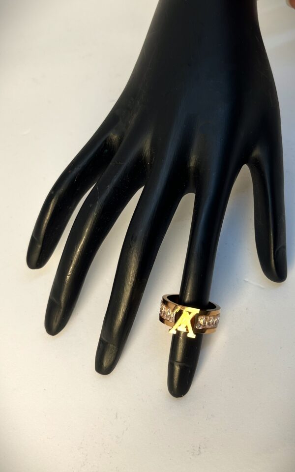TB rose gold plated LV crystal studded Anti Tarnish ADJUSTABLE Ring - Image 4