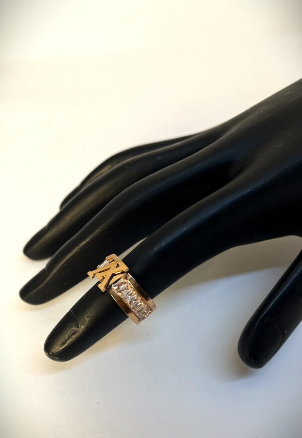 TB rose gold plated LV crystal studded Anti Tarnish ADJUSTABLE Ring - Image 6