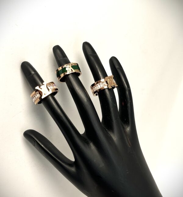 TB rose gold plated LV crystal studded Anti Tarnish ADJUSTABLE Ring - Image 7
