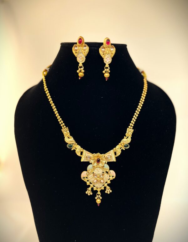 TB Red gold setting long set with Kundan,red,green setting
