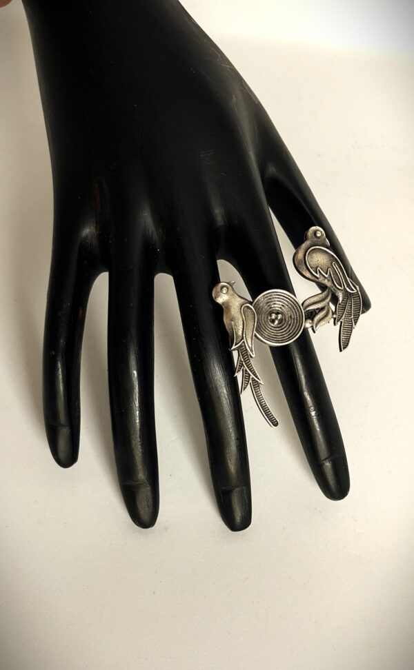 TB antique silver replica elegant and stylish twin bird ring (love birds)