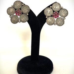 TB ginni antique victorian coin style setting with studded ruby stones silver replica earrings
