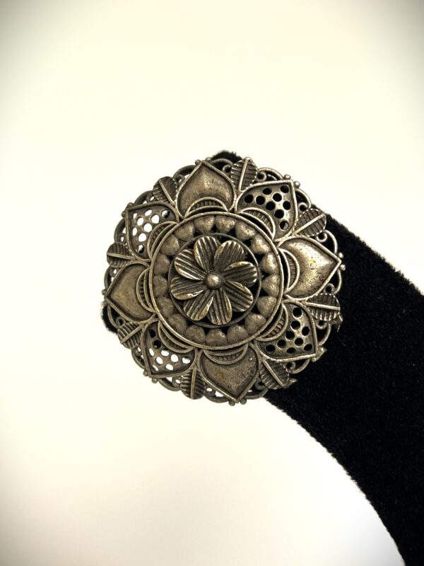 TB Mughal royal design circular setting in silver replica earrings - Image 2