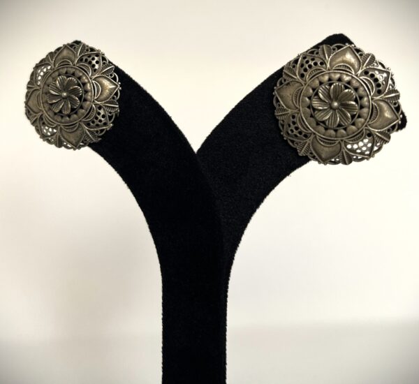 TB Mughal royal design circular setting in silver replica earrings - Image 3