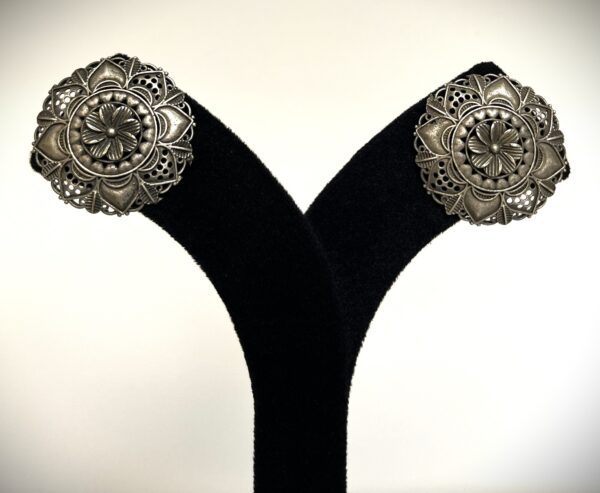 TB Mughal royal design circular setting in silver replica earrings - Image 4