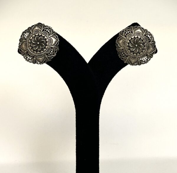 TB Mughal royal design circular setting in silver replica earrings