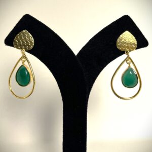TB elegant gold danglers studded with green stone for a clasic look in brass base