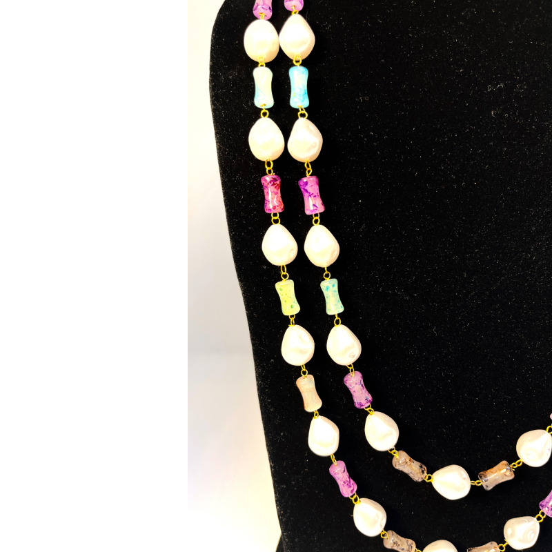 Multicolor Beaded Pearl Necklace Set with Matching Earrings - Image 6