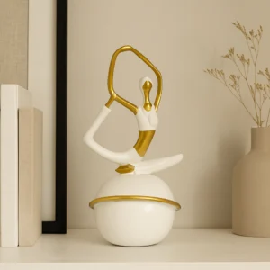 Graceful Yoga Pose Decorative Figurine – Gold & White Modern Resin Sculpture (9 cm × 16.5 cm) | Toombox Home Décor Collection
