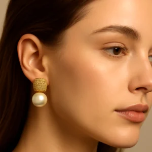 Gold Plated Pearl & Crystal Stud Earrings – Elegant Luxury Jewellery for Women