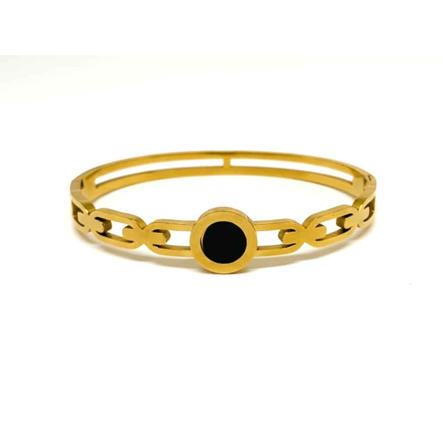 Gold-Plated Bracelet with Black Enamel Center – Modern Minimalist Design - Image 2