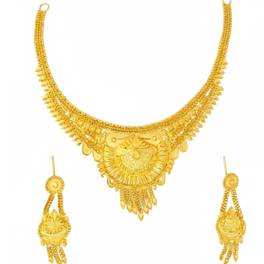 Antique Gold Plated Bridal Necklace Set – Ethnic Choker Style with Matching Earrings - Image 2