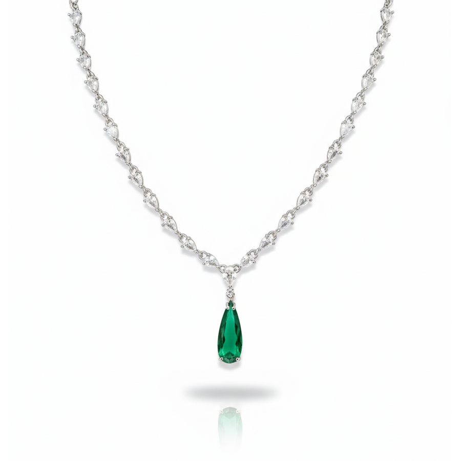Elegant Green Teardrop Necklace Set – Silver Plated with Matching Earrings - Image 6