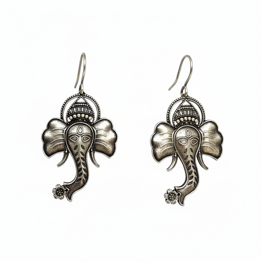 Oxidized Ganesh Design Earrings – Spiritual & Ethnic Jewellery - Image 2