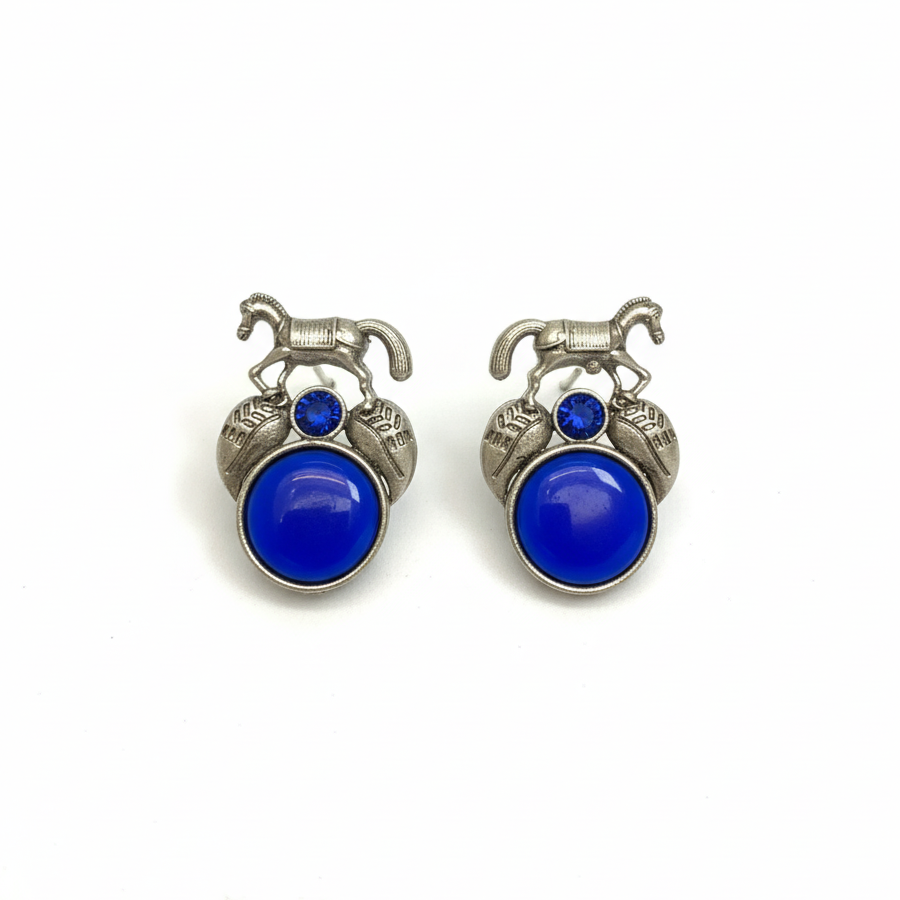 Oxidized Horse Motif Blue Stone Earrings – Bohemian Tribal Jewellery - Image 2