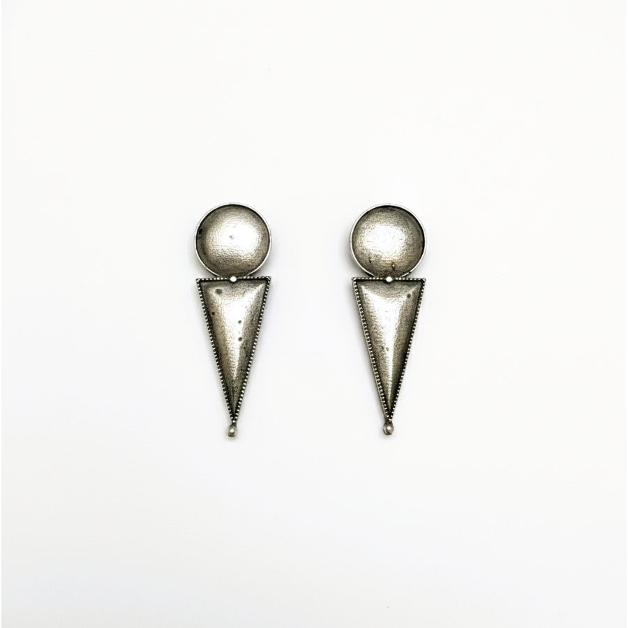 Oxidized Geometric Triangle Drop Earrings – Minimalist Statement Jewellery - Image 2