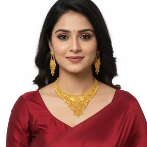 Antique Gold Plated Bridal Necklace Set – Ethnic Choker Style with Matching Earrings