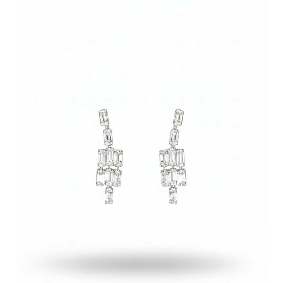 Triple Layer CZ Necklace Set with Earrings – Silver Plated Statement Jewelry - Image 3