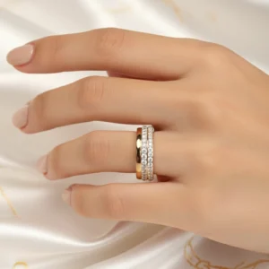 Dual-Band Gold Ring with Diamond Studded Rows | Toombox Luxe Jewellery Collection