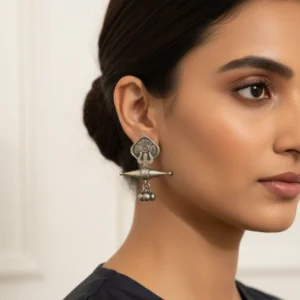 Antique Silver Oxidized Earrings with Trishul & Coin Design | Toombox Ethnic Jewellery Collection