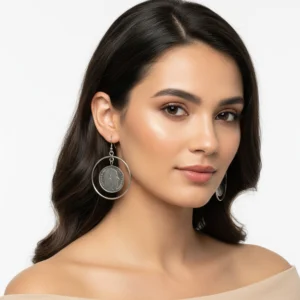 Antique Coin Drop Earrings – Vintage Silver Hoop Design