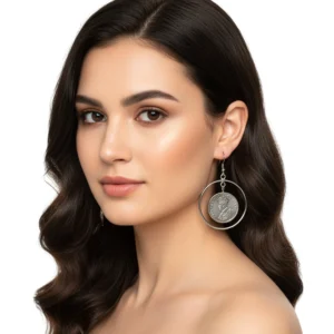Royal Coin Hoop Earrings – Antique Silver Statement Jewellery