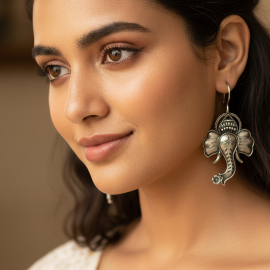 Oxidized Ganesh Design Earrings – Spiritual & Ethnic Jewellery