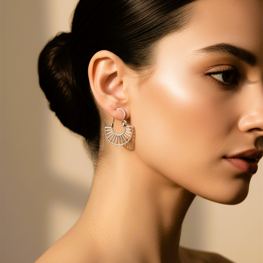 Oxidized Half-Moon Fan Earrings – Minimal Boho Jewellery