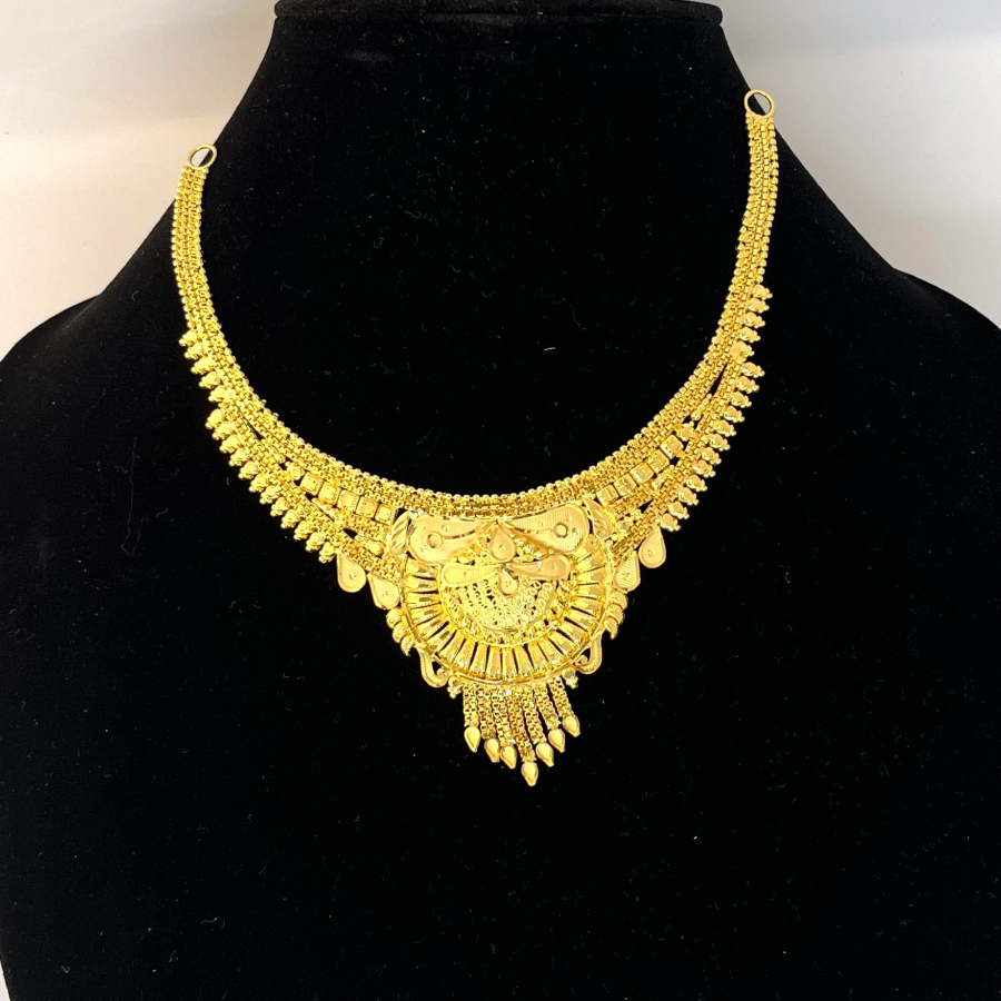 Antique Gold Plated Bridal Necklace Set – Ethnic Choker Style with Matching Earrings - Image 3