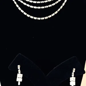 Triple Layer CZ Necklace Set with Earrings – Silver Plated Statement Jewelry