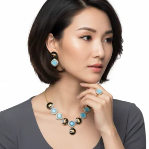 Royal Blue Elephant Motif Necklace & Earrings Set – Gold-Plated Designer Jewellery by Toombox