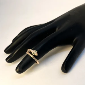Gold Plated Snake Ring – Adjustable CZ Studded Serpent Design