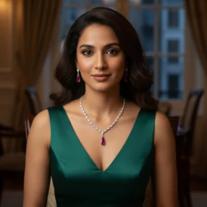 Red Crystal Teardrop Necklace Set with Earrings – Elegant Silver Finish