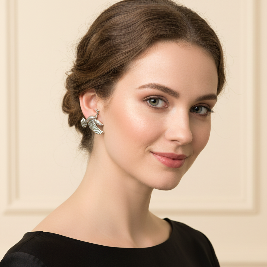 Oxidized Dove Bird Earrings – Symbol of Peace & Elegance