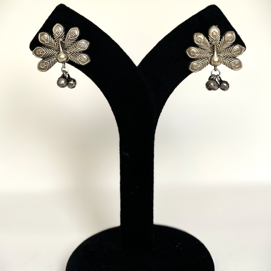 Oxidized Peacock Design Earrings – Ethnic Boho Jewellery - Image 3