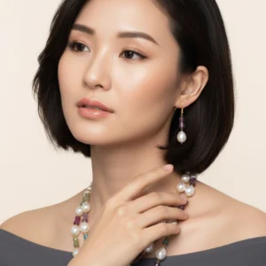 Multicolor Beaded Pearl Necklace Set with Matching Earrings