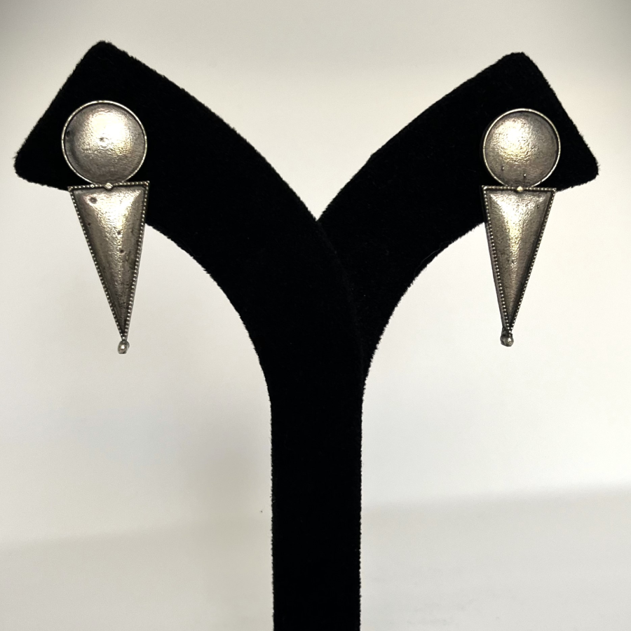 Oxidized Geometric Triangle Drop Earrings – Minimalist Statement Jewellery - Image 4